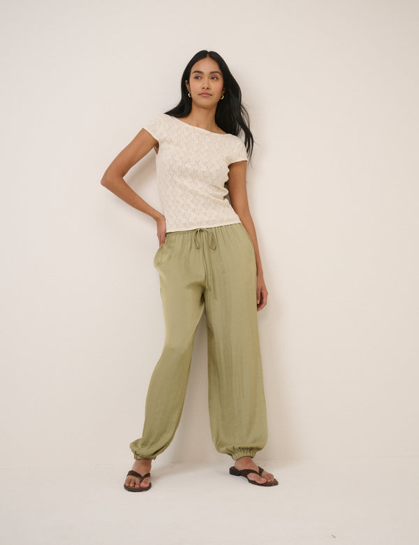 Pointelle Slash Knitted Tee