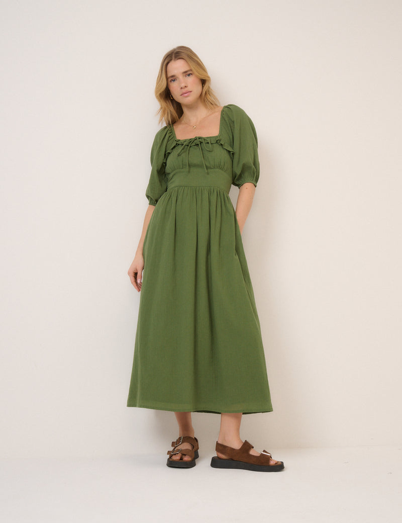 Green Puff Sleeve Annie Midi Dress