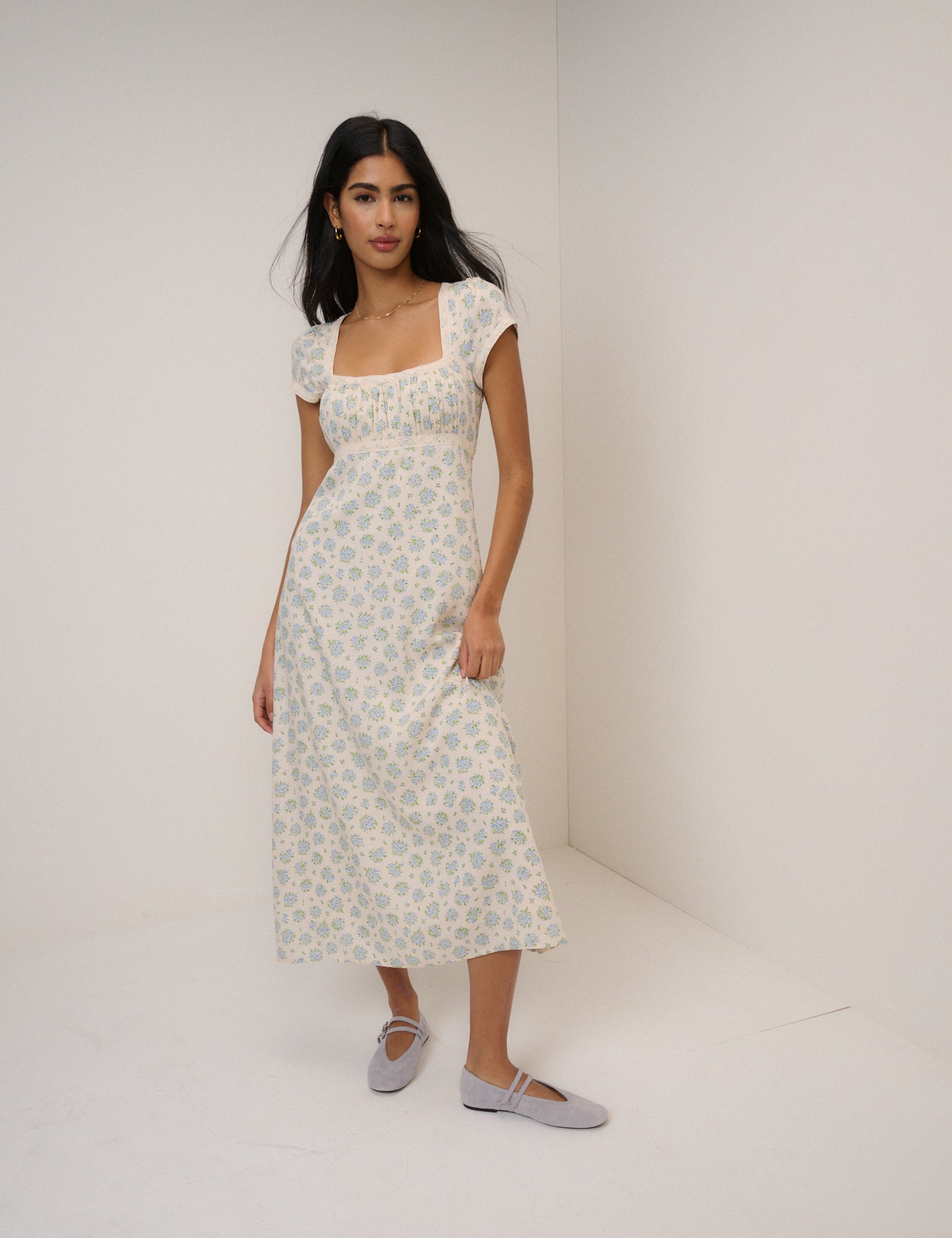 Blue Ditsy Floral Charlotte Midi Dress Blue Ditsy Floral Charlotte Midi Dress
