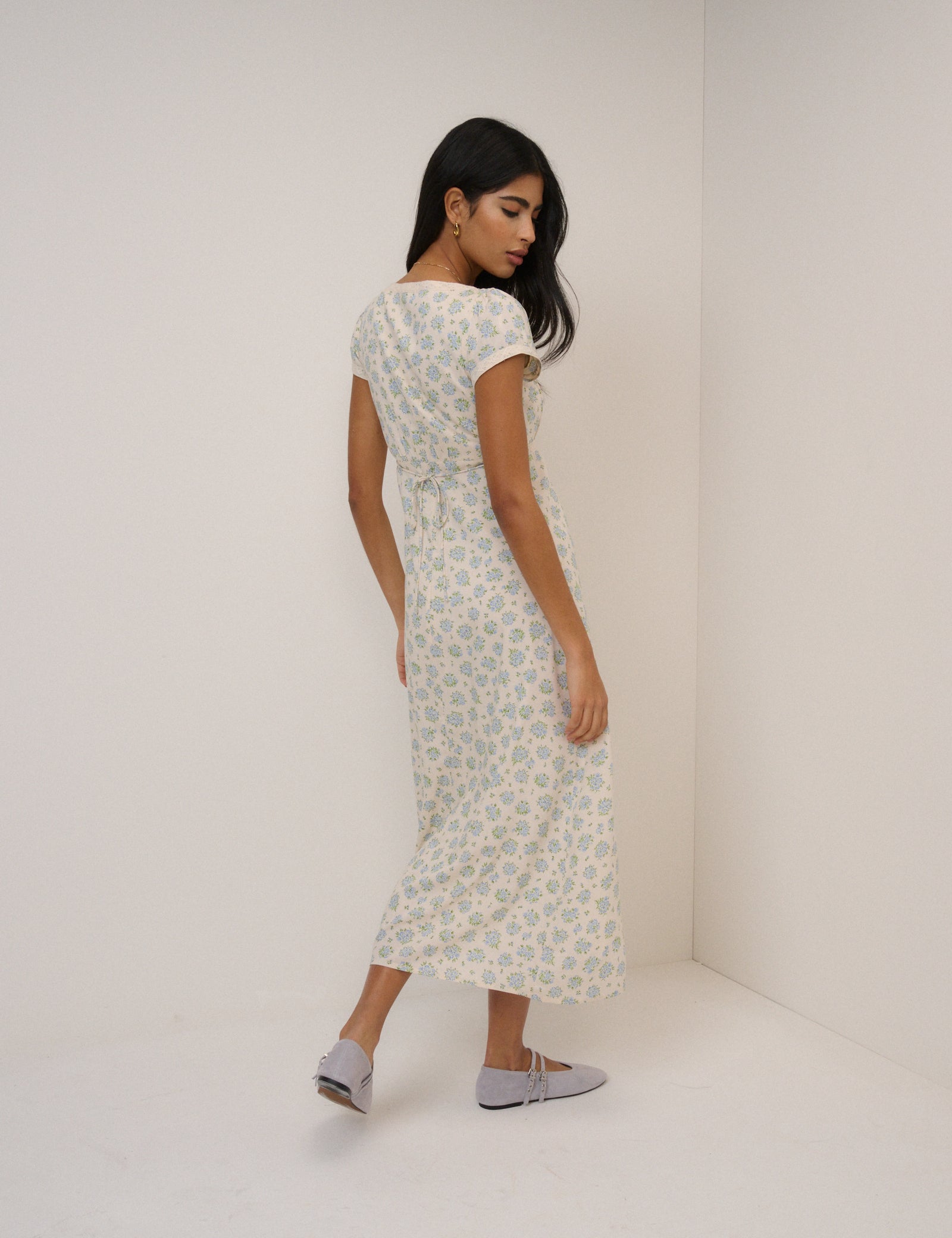 Blue Ditsy Floral Charlotte Midi Dress Blue Ditsy Floral Charlotte Midi Dress