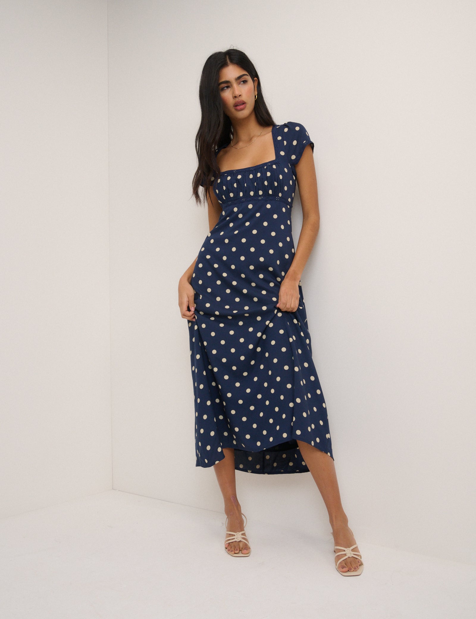 Navy Polka Dot Charlotte Midi Dress