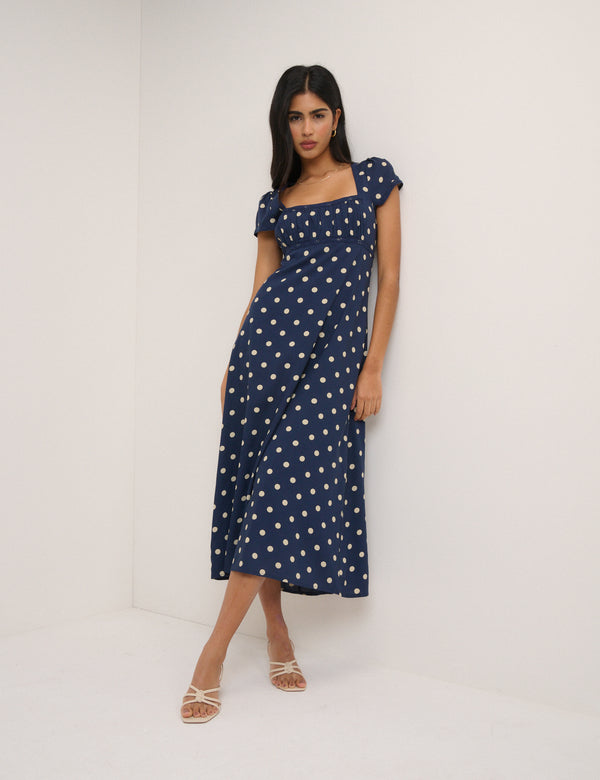 Navy Polka Dot Charlotte Midi Dress