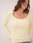 Butter Yellow Long Sleeve Scoop Neck Ribbed Top