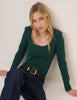 Green Scoop Neck Ribbed Jersey Top