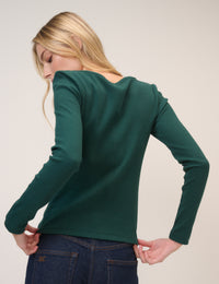 Green Scoop Neck Ribbed Jersey Top