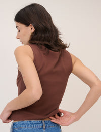 Brown Boat Neck Cropped Waistcoat