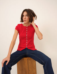 Picot Trim Cap Sleeve Top