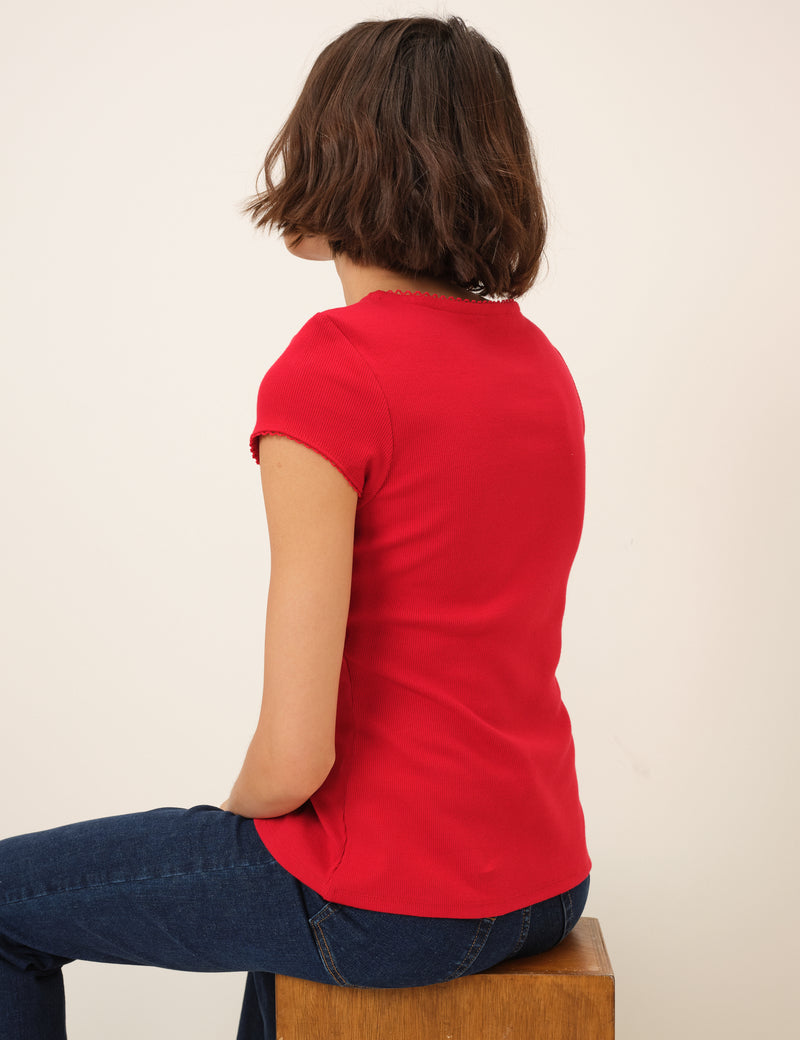 Picot Trim Cap Sleeve Top