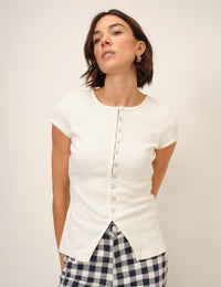 White Picot Trim Cap Sleeve Top