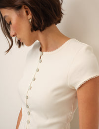 White Picot Trim Cap Sleeve Top