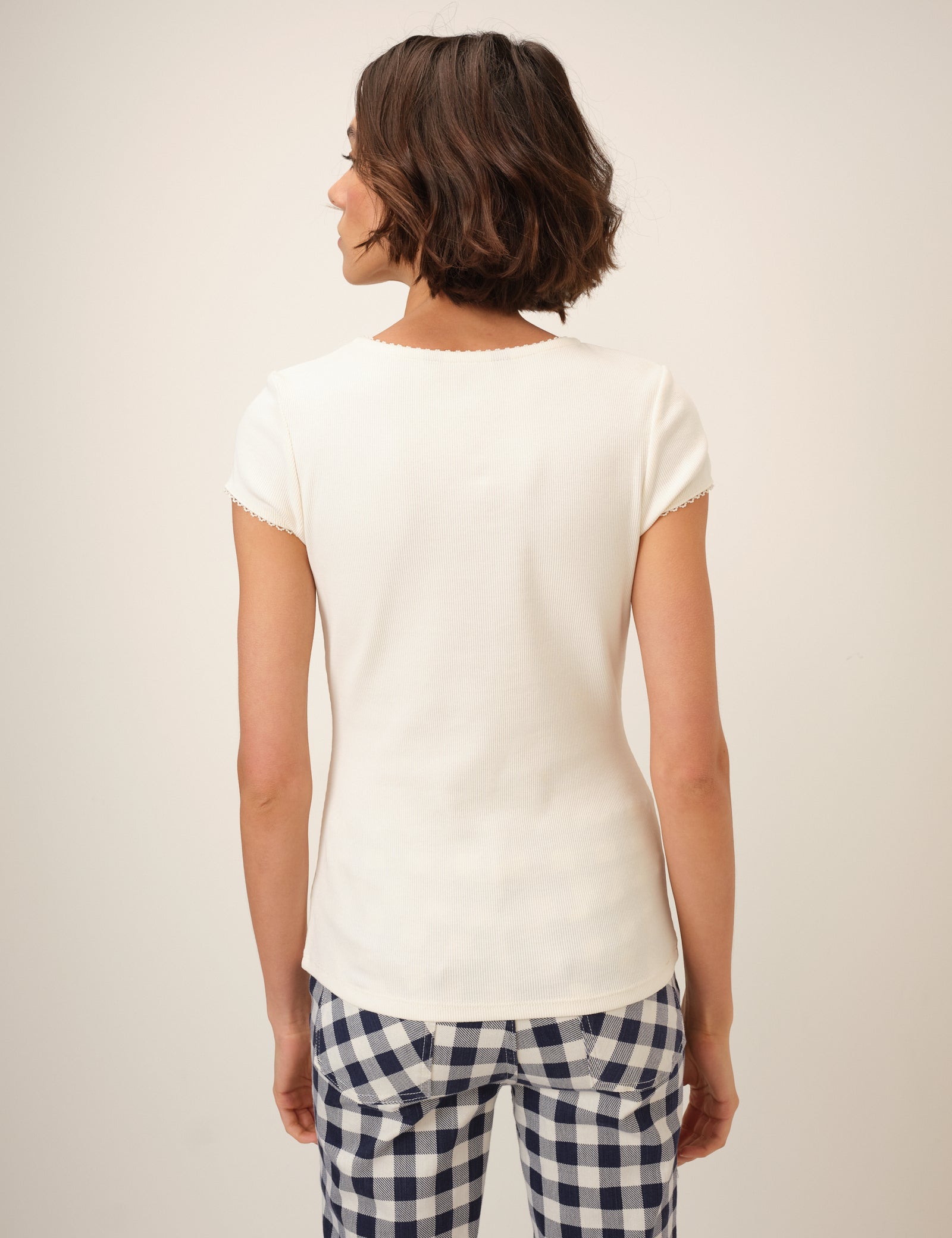 White Picot Trim Cap Sleeve Top