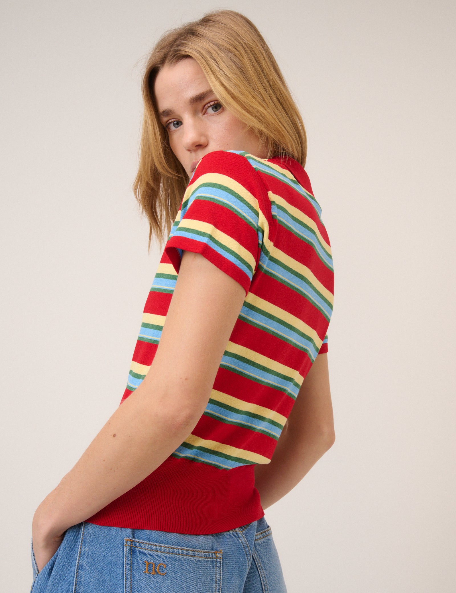 Red Striped Polo Knitted Top