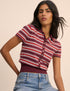 Red and Burgundy Striped Knitted Polo Top