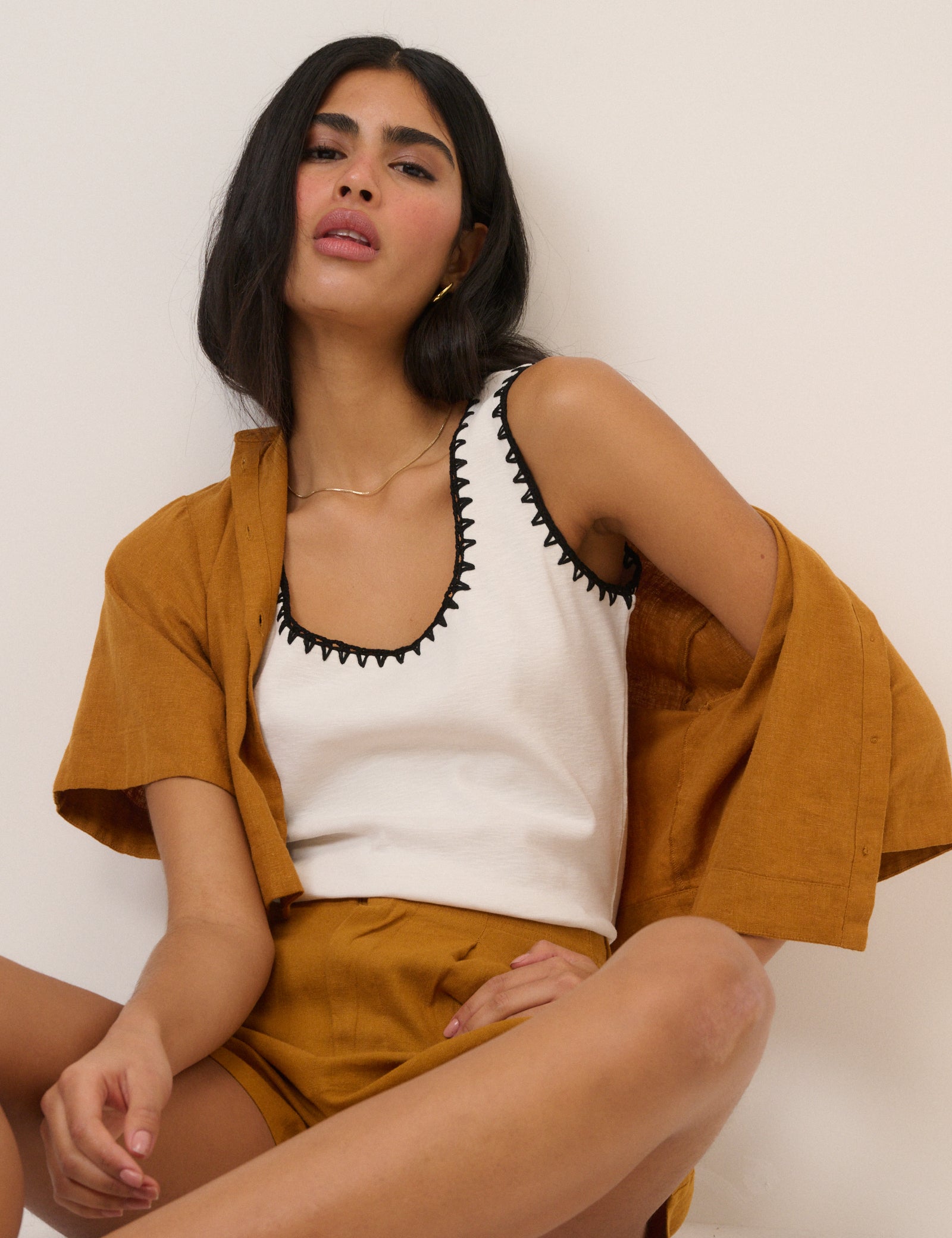 White Crochet Trim Vest