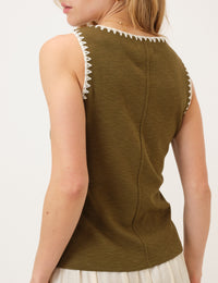 Khaki Crochet Trim Vest