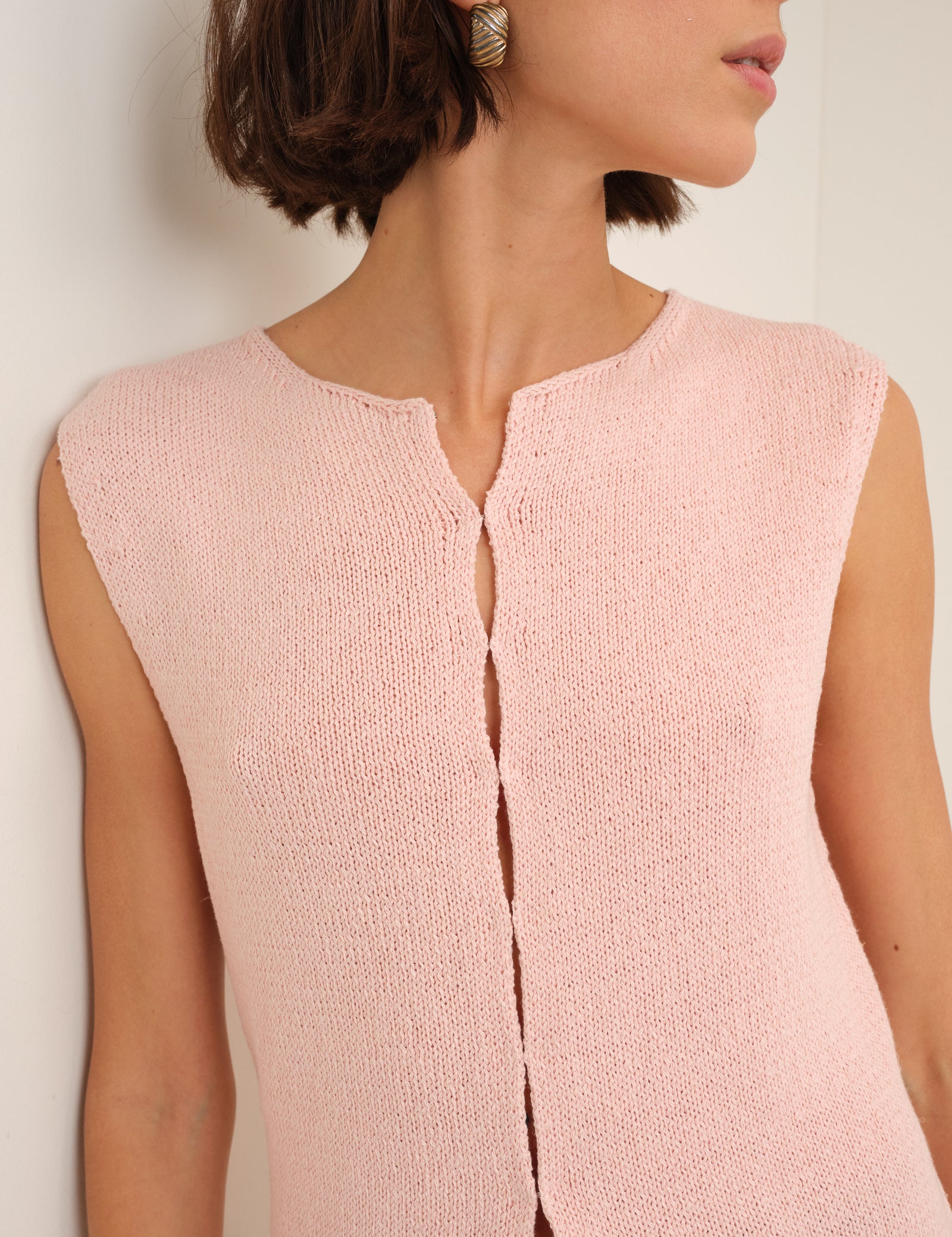 Pink Long Line Knitted Waistcoat