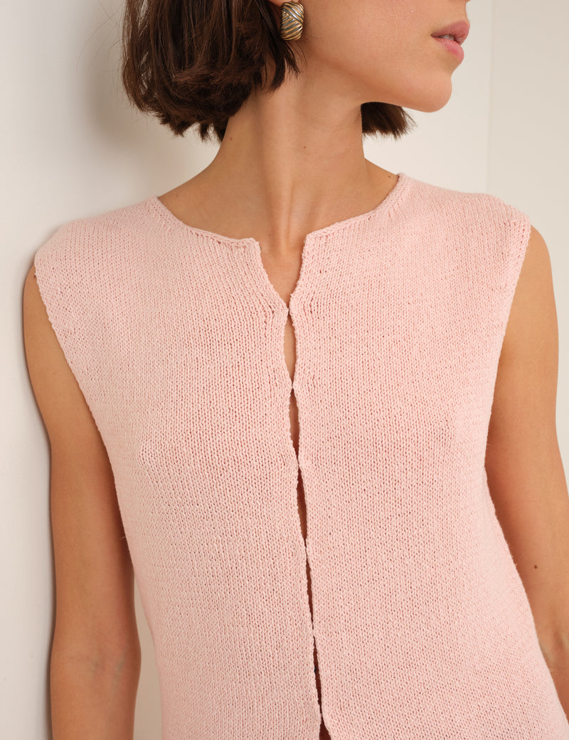 Pink Linen-Blend Sleeveless Knitted Top