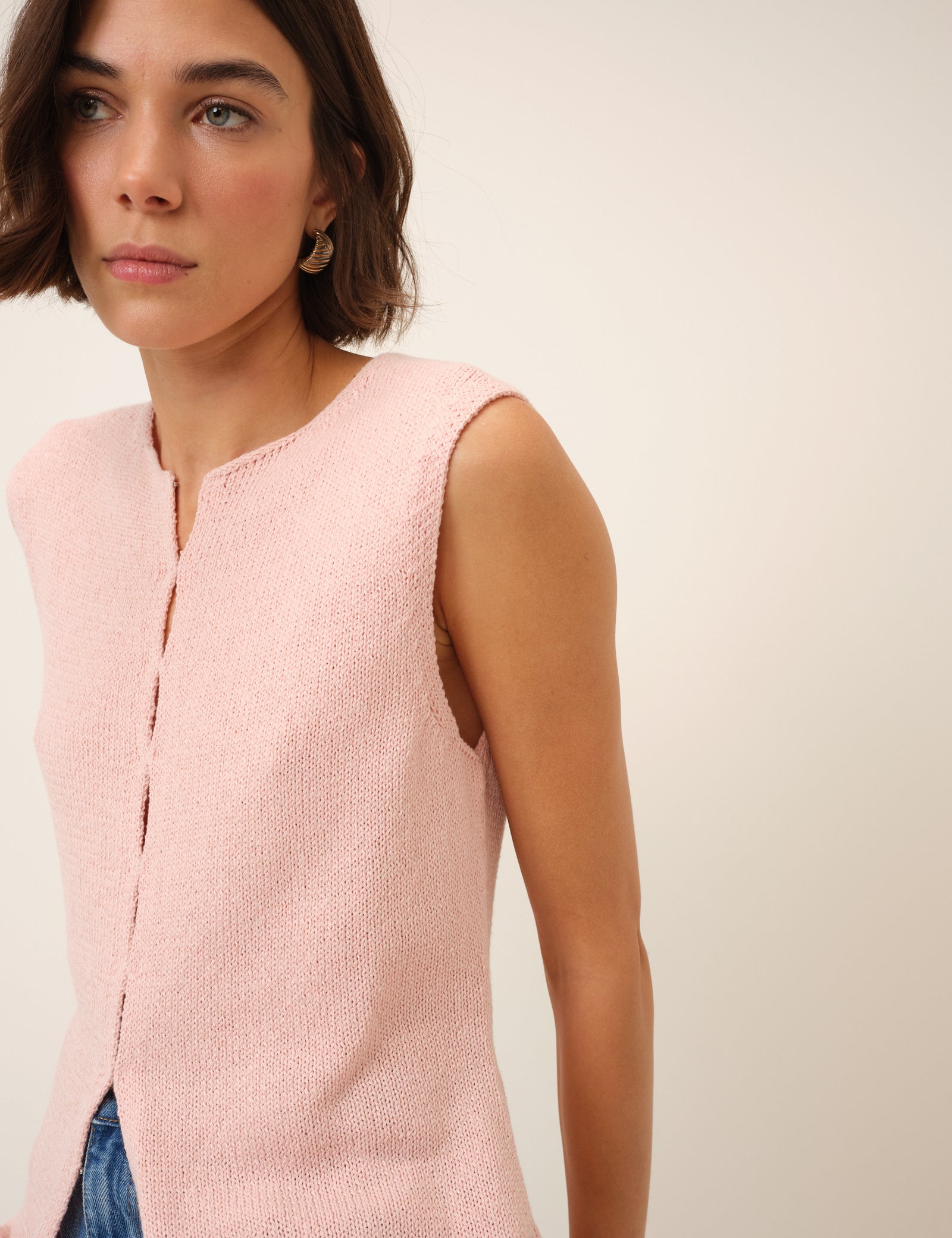 Pink Long Line Knitted Waistcoat