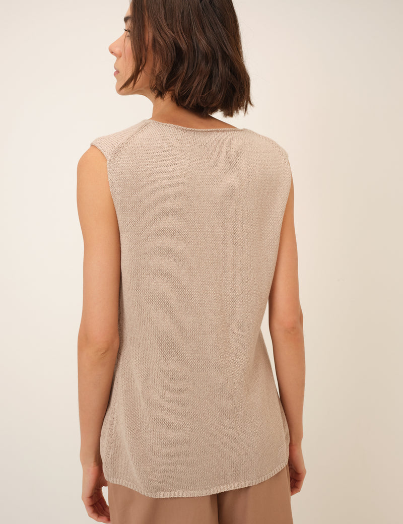 Sand Linen-Blend Sleeveless Knitted Top