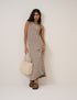 Brown and Cream Crochet Knitted Midi Dress