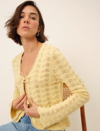 Butter Yellow Pointelle Knit Cardigan