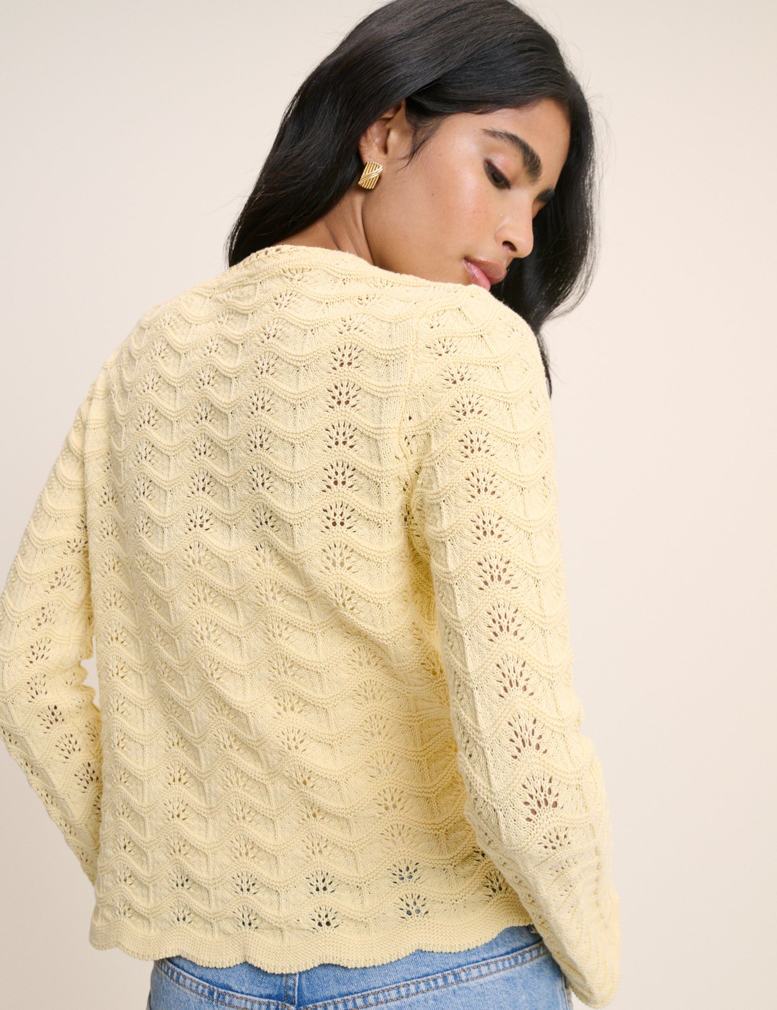 Butter Yellow Pointelle Knit Cardigan