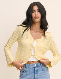 Butter Yellow Pointelle Knit Cardigan