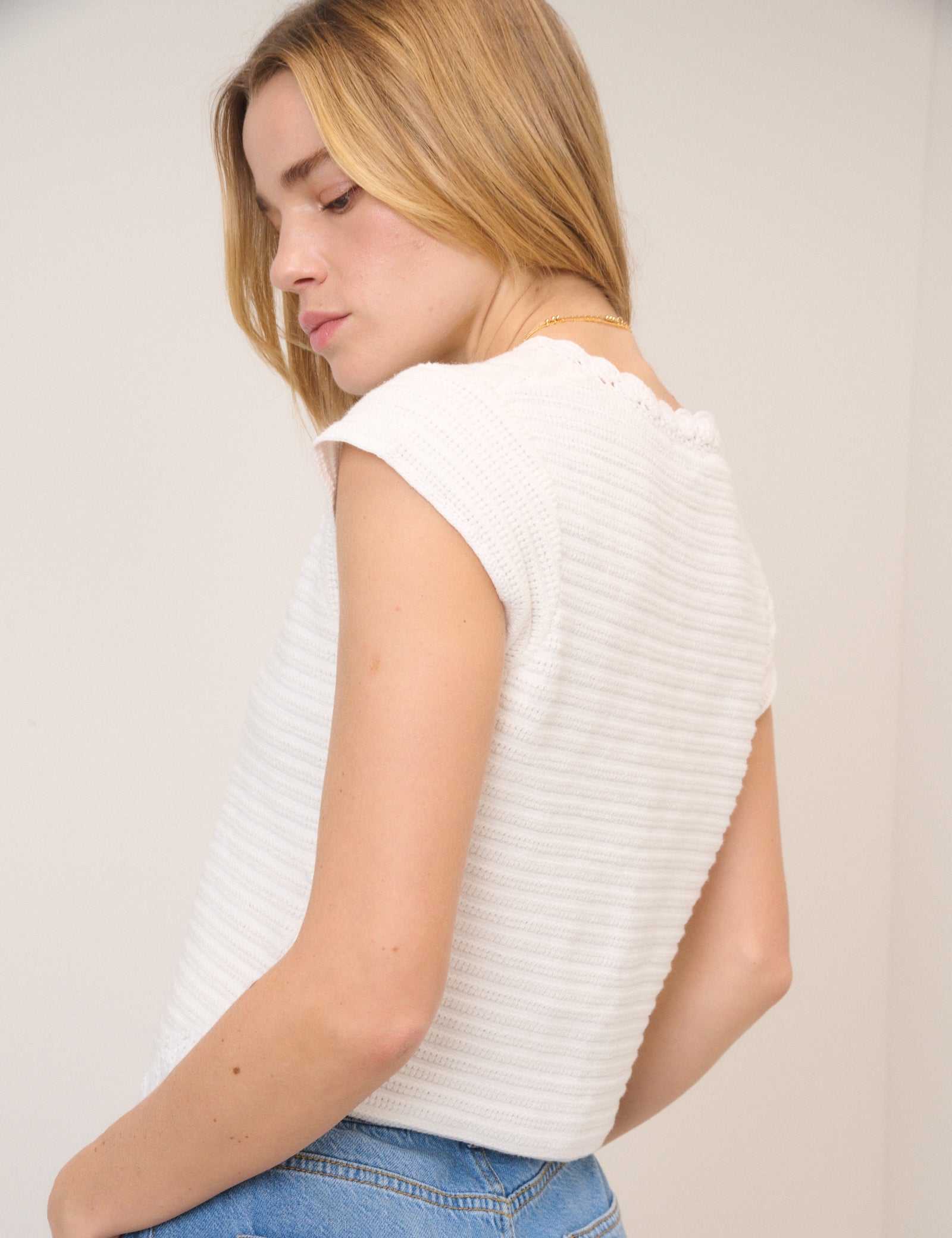 White Crochet Trim Short Sleeve Cardigan