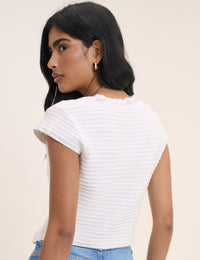 White Crochet Trim Top