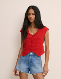 Red Crochet Trim Top