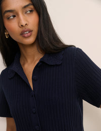 Navy Crochet Short Sleeve Cardigan