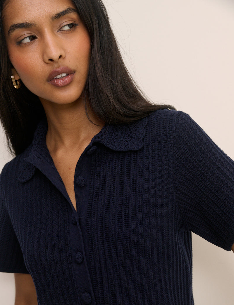 Navy Crochet Short Sleeve Cardigan