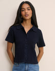 Navy Crochet Short Sleeve Cardigan