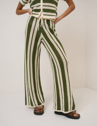 Green Crochet Striped Trousers