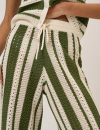 Green Crochet Striped Trousers