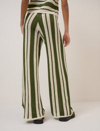 Green Crochet Striped Trousers