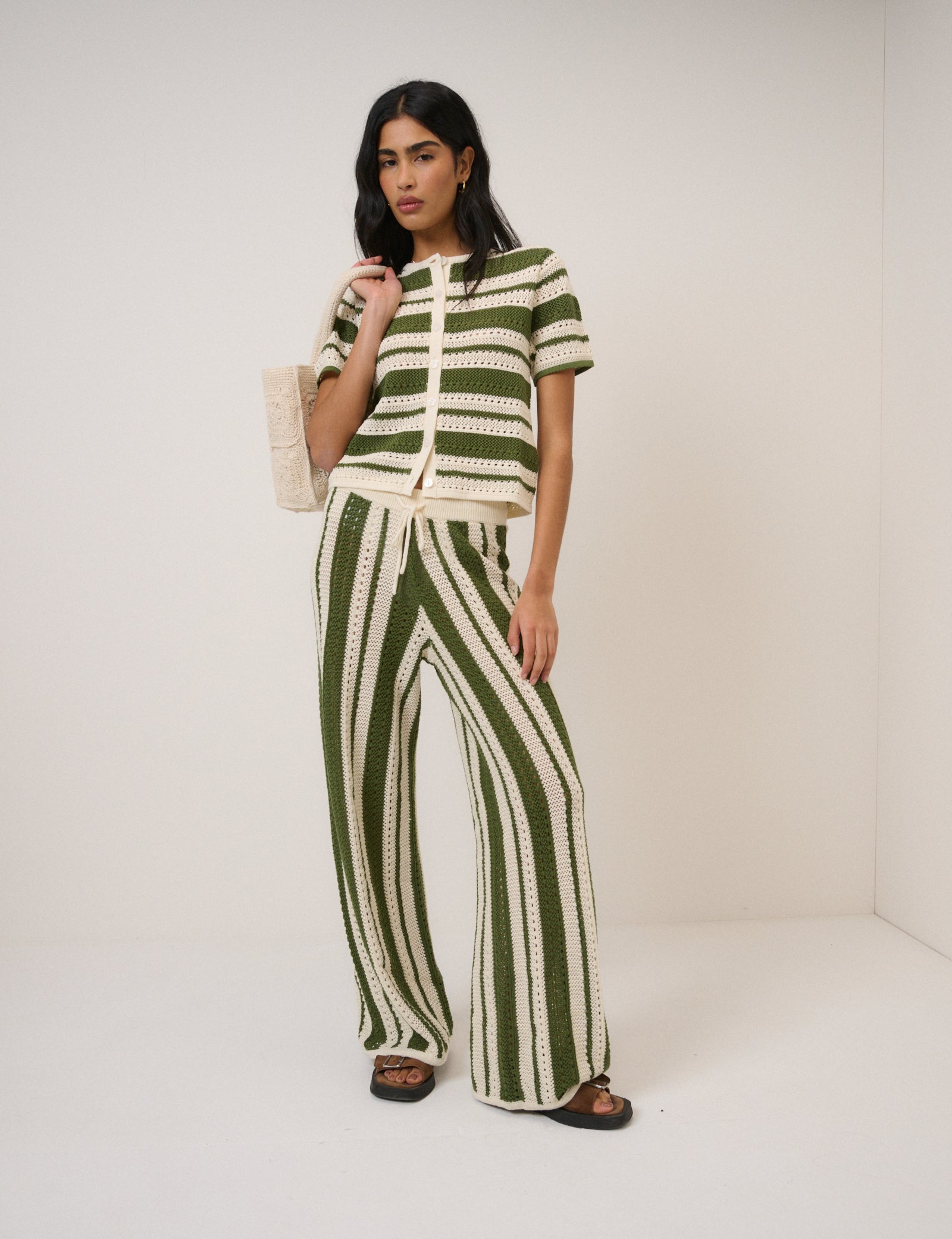 Green Striped Crochet Cardigan