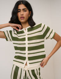 Green Striped Crochet Cardigan