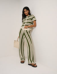 Green Crochet Striped Trousers