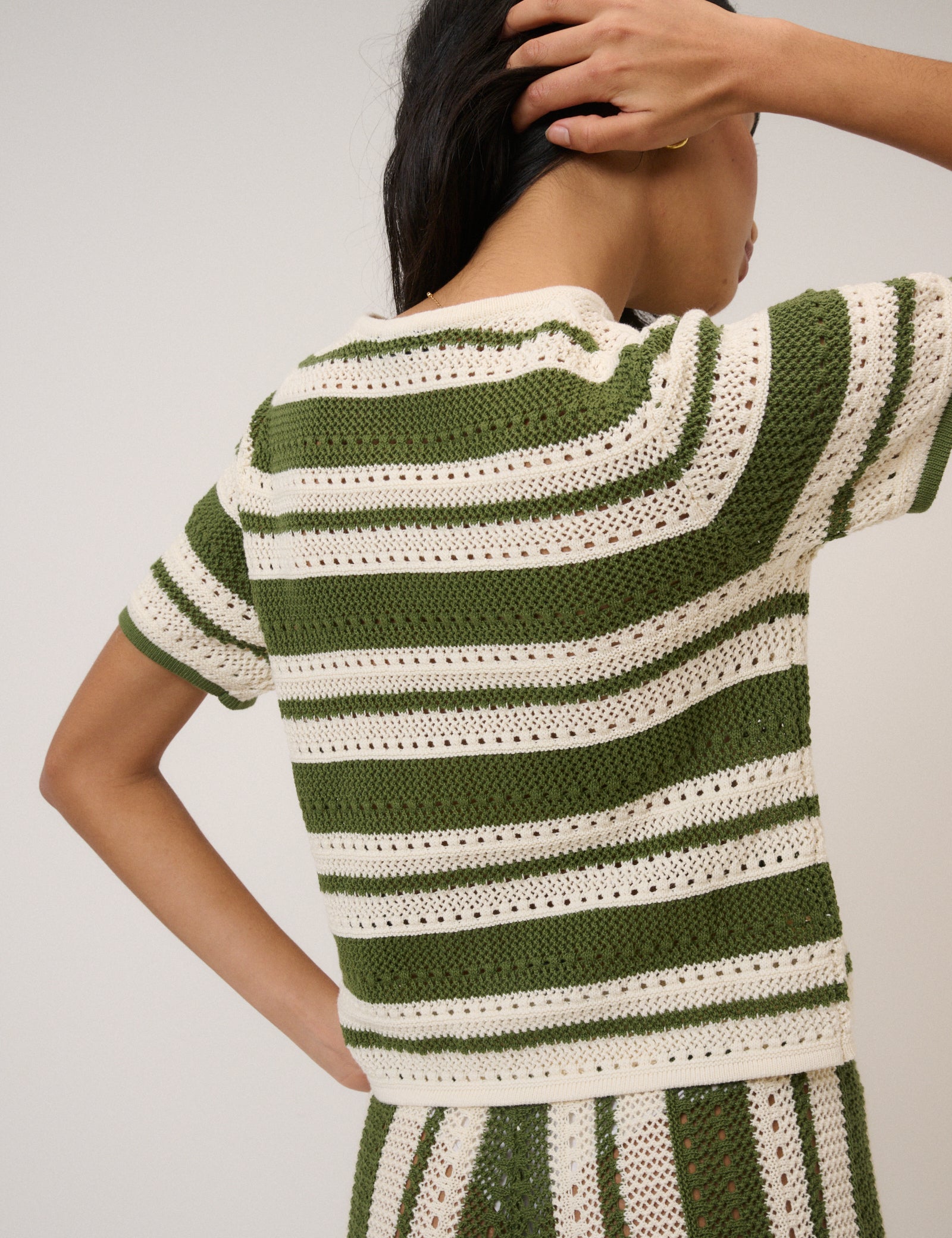 Green Striped Crochet Cardigan
