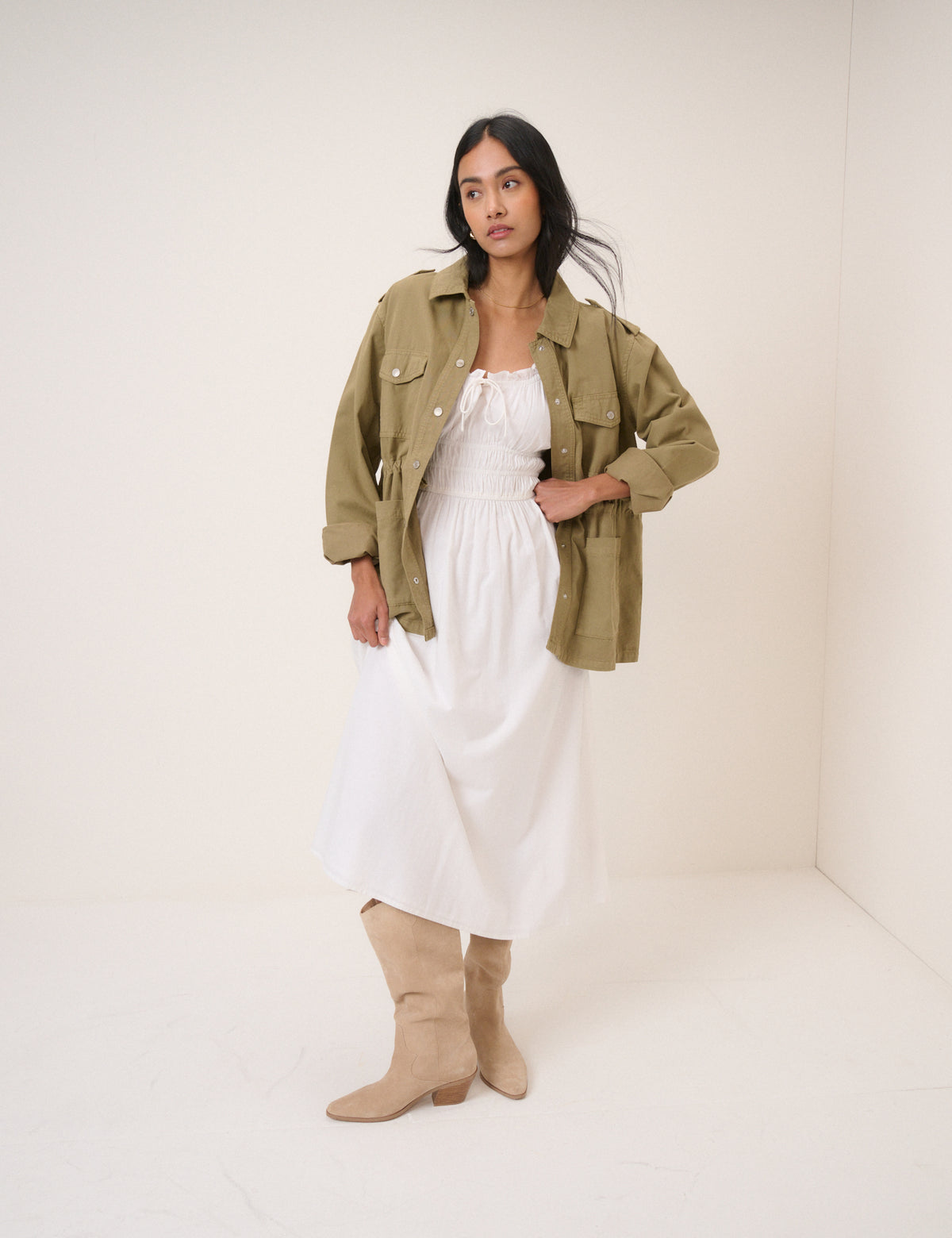 White Milkmaid Puff Sleeve Tula Midi Dress