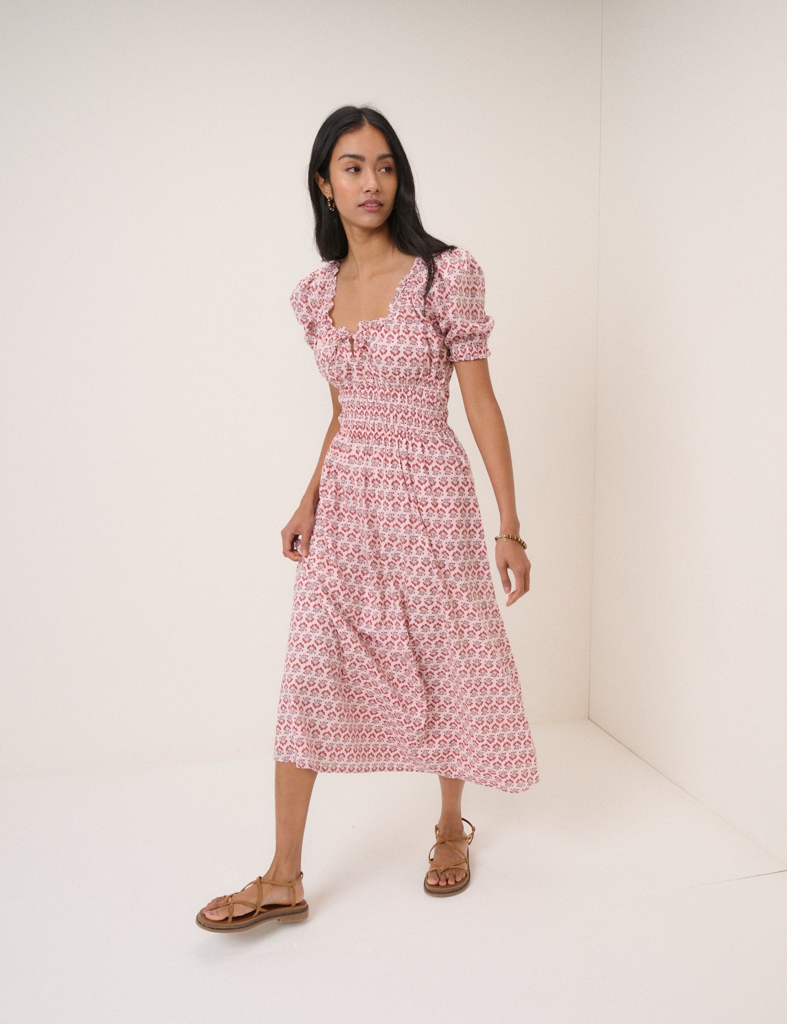 Pink Floral Tula Midi Dress