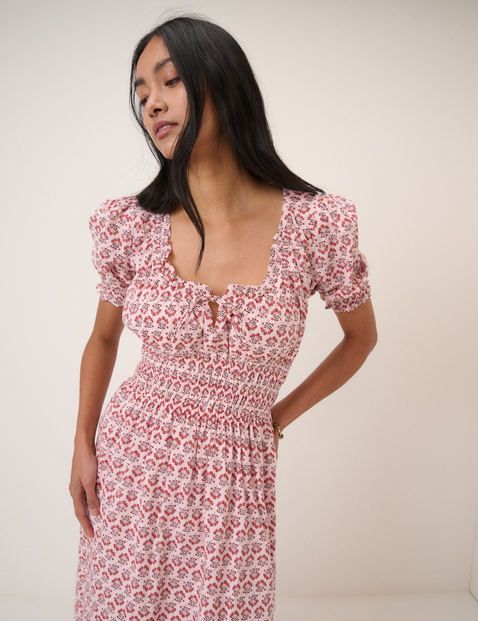 Pink Floral Tula Midi Dress