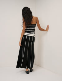 Black Striped Knitted Bandeau Midi Dress