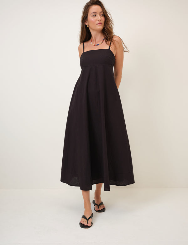 Black Square Neck Rebecca Midi Dress