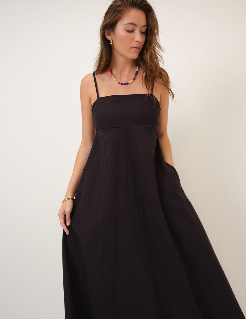Black Square Neck Rebecca Midi Dress