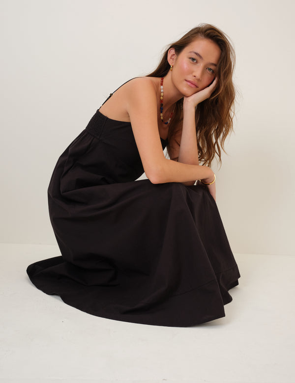 Black Square Neck Rebecca Midi Dress