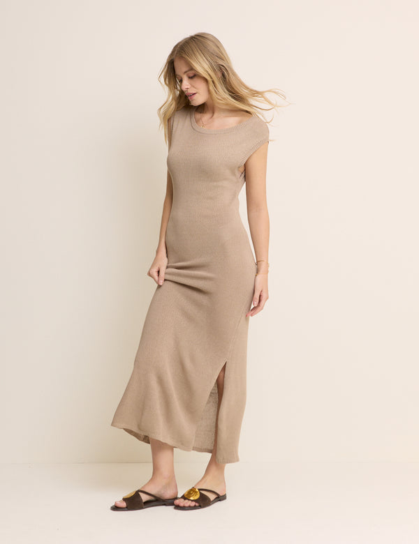 Beige Asymmetric Corded Dress