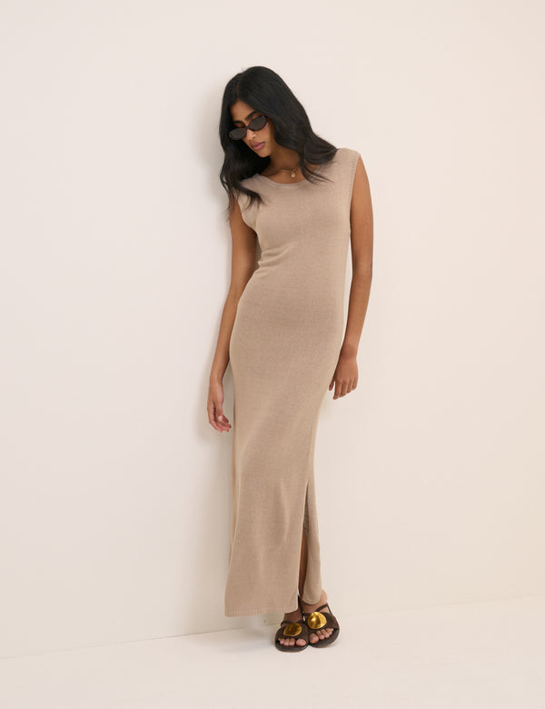 Beige Knitted Maxi Dress