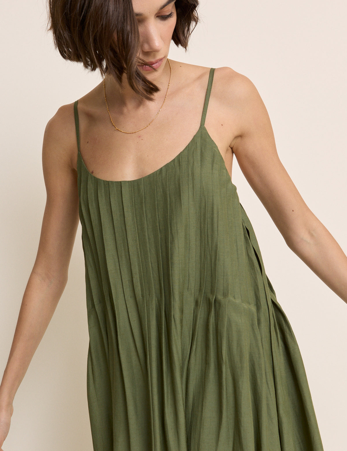 Olive Green Pintuck Mina Maxi Dress